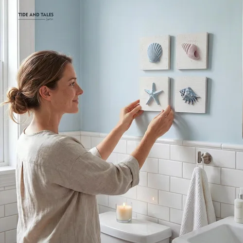 Miniatura 2 de TideAndTales - Decoración de playa de conchas marinas (juego de 4) conchas 3D texturizadas y decoraciones de estrellas de mar para el hogar o casa