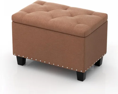 Miniatura 11 de MoNiBloom Banco otomano de 24 pulgadas con almacenamiento para dormitorio, banco contemporáneo de lino verde copetudo, reposapiés, taburete otomano
