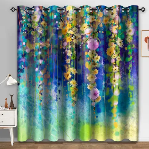 Aimego Cortinas opacas florales con diseño de plantas que lloran, arte abstracto de flores, decoración romántica para dormitorio, sala de estar,