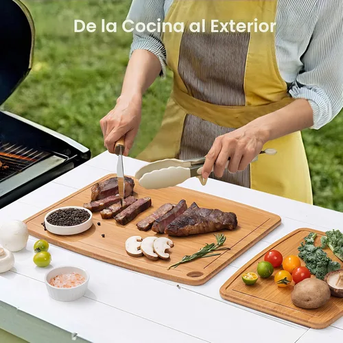 Miniatura 5 de Keechee Tabla de cortar de bambú apta para lavavajillas, tabla de cortar de madera ligera y duradera, reversible con ranura para jugos, fácil