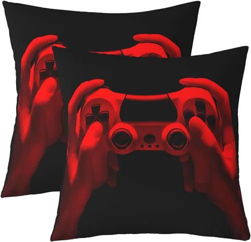 Miniatura 12 de Juego de 2 fundas de almohada con estampado de consola de videojuegos, para el hogar, sala de estar, notas temáticas musicales reversibles
