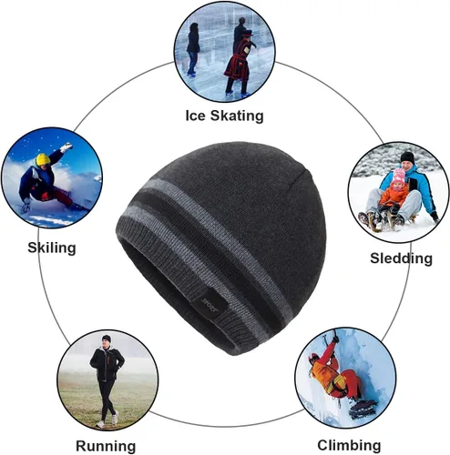 Miniatura 7 de Sombreros de punto cálidos de invierno para hombre, gorra de punto de cráneo llano