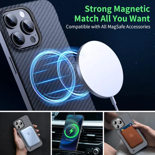 Miniatura 3 de GRECAZO Funda magnética ultrafina y esmerilada suave al tacto, textura de fibra de carbono sin bordes para iPhone 14 Pro Max de 6.7 pulgadas