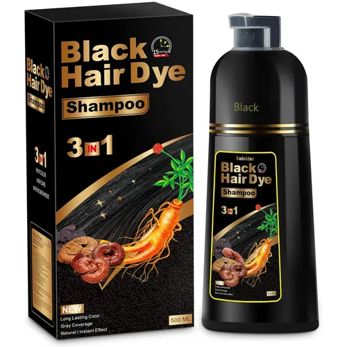 Champú para teñir el cabello 3 en 1 para cabello gris, champú natural con ingredientes herbales para teñir el cabello para mujeres y hombres (negro)