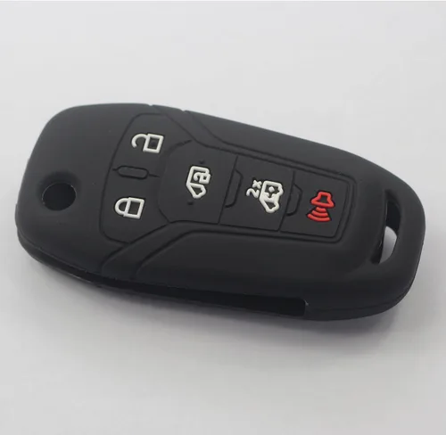 Miniatura 4 de 2 fundas protectoras de silicona de goma negra con 5 botones para llave de control remoto inteligente sin llave con llavero compatible con Ford 2
