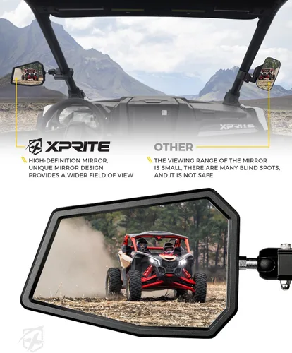 Miniatura 5 de Xprite Espejos Laterales UTV se Ajustan a Jaula de Barra Antivuelco de 1.75"-2 Pulgadas, Espejo Retrovisor de Aluminio Resistente con Soporte