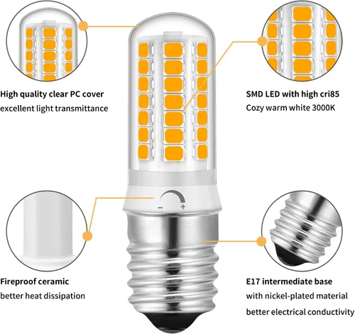 Miniatura 2 de Bombilla LED regulable E17 para microondas, 110-130 V, repuesto de 4 W, equivalente a halógeno de 40 vatios, blanco cálido suave de 3000 K, apto E17