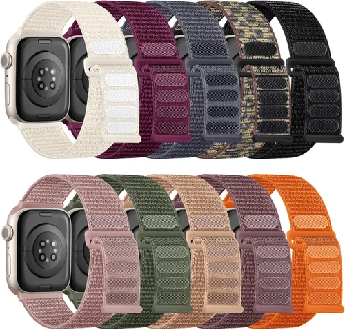 Miniatura 10 de Lenrao Paquete de 10 bandas de nylon suaves compatibles con Apple Watch para mujeres y hombres de 38 mm, 40 mm, 41 mm, 42 mm, 44 mm, 45 mm, 49 mm