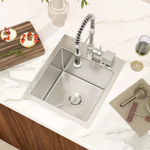 Miniatura 16 de Black Bar Sink Drop in 13x15 Inch Topmount Single Bowl Kitchen Sink Handmade T304 Stainless Steel Wet Bar Sink Outdoor RV Handmade Small Prep Sink