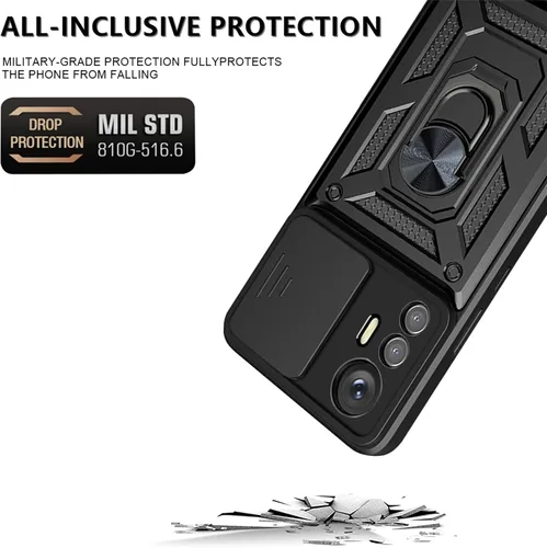 Miniatura 7 de Funda de teléfono celular para Xiaomi Redmi Note 12S, protección resistente con cubierta deslizante para cámara, soporte giratorio de metal de 360°
