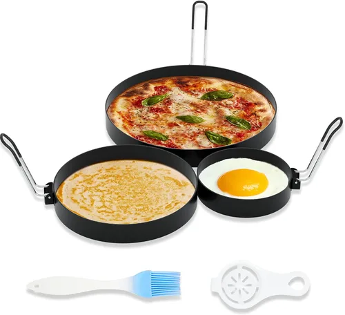 Miniatura 7 de Paquete de 4 anillos de huevo de acero inoxidable antiadherentes de 3.5 pulgadas para freír huevos, moldes redondos para cocinar a la plancha