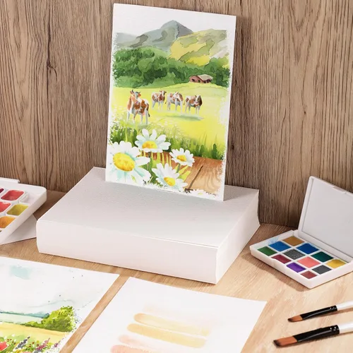 Miniatura 5 de 80 hojas de papel de acuarela a granel, papel de prensa fría de 110 lb/230 GSM, papel blanco para acuarela para niños, estudiantes, adultos