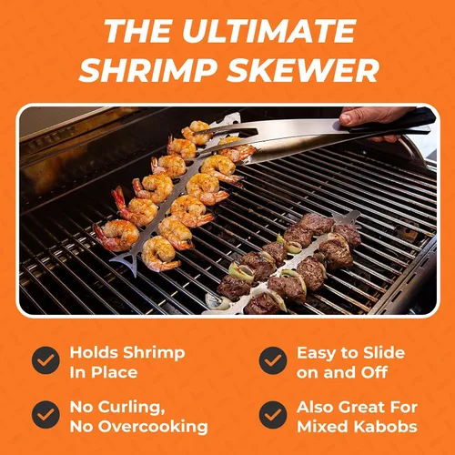 Miniatura 3 de Proud Grill Slide & Serve BBQ - Juego de 2 brochetas reutilizables de acero inoxidable Ideal para asar shish Kabobs Uso para carne de res