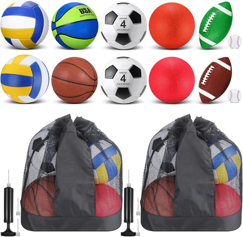 Miniatura 5 de Deekin 12 Pcs Assorted Sport Ball Set for Kids Official Size Basketball Football Volleyball Soccer Baseball Playground Ball with Bag and Pump for