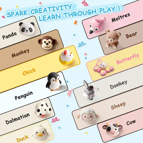 Miniatura 6 de CLYMENE Kit de arcilla seca al aire para niños, 12 animales de arcilla para modelar con herramientas y tutoriales, artes y manualidades, juguetes