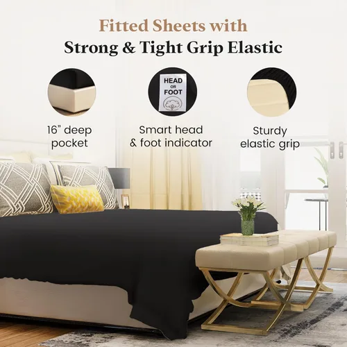 Miniatura 3 de Good Sleep Bedding Sábana Bajera Ajustable Tamaño King Solamente – Sábana bajera suave y transpirable tamaño King de 1000 hilos tamaño King