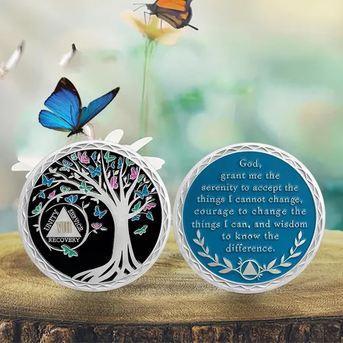 Miniatura 6 de Moneda de sobriedad de 8 años, árbol de la vida, medallón AA de Alcohólicos Anónimos, Ficha de aniversario, regalos de sobriedad para mujeres