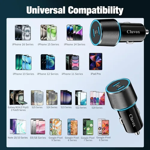 Miniatura 7 de Paquete de 6 cargadores de coche USB C, carga rápida de 40 W para iPhone 17/16 Pro Max/Plus/16 SE/15/14, Samsung Galaxy S25
