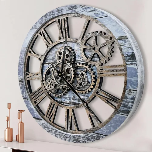 Reloj de pared grande estilo B de 24 pulgadas, reloj de pared con engranaje móvil, relojes de pared vintage de gran tamaño para decoración de sala