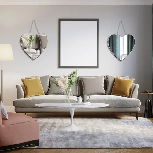 Miniatura 5 de QMDECOR Espejo en forma de corazón con cadena de hierro para decoración de pared de 12 x 12 pulgadas, paquete de 2 unidades para colgar en la pared