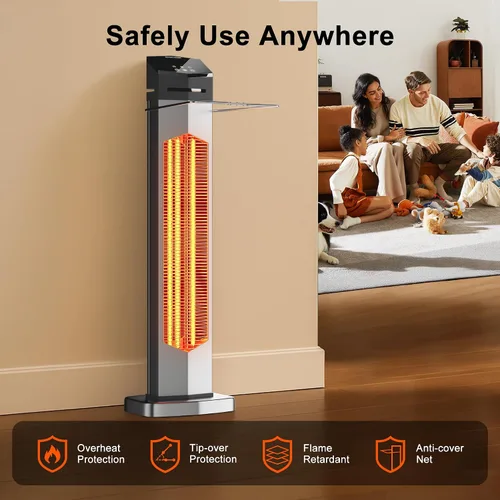 Miniatura 6 de AKIRES Calentador Eléctrico de Patio de 37 Pulgadas para Exteriores, Calentadores Infrarrojos Portátiles con Control Remoto, Calentador de Espacio