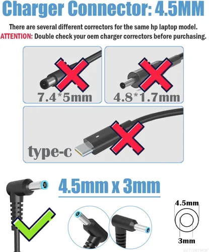 Miniatura 3 de Cargador adaptador de corriente para portátil de 45 W, 19.5 V, 2.31 A, compatible con HP 741727-001 721092-001 719309-001 HSTNN-DA40 ADP-45WD B