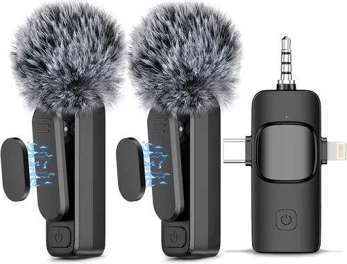 NICHOM Micrófono inalámbrico lavalier 3 en 1 para iPhone/iPad/Android/PC/Cámara, micrófono mini con reducción de ruido, micrófono mini para video