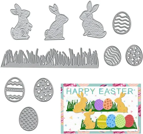 Miniatura 7 de Troqueles de corte de metal de conejito para hacer tarjetas y decoraciones de álbumes de fotos, lindos conejos, troqueles de hierba, plantillas