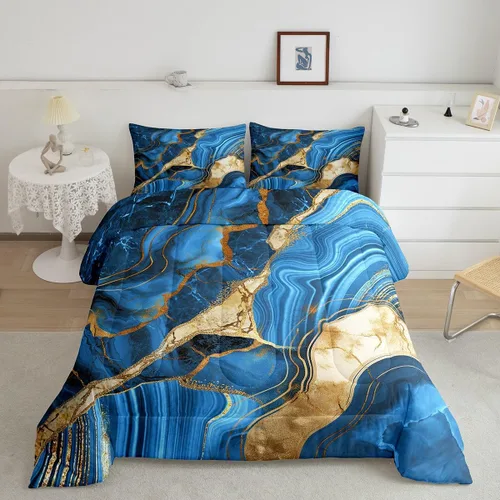 Miniatura 7 de Juego de edredón de mármol negro individual, ropa de cama dorada agrietada para adultos, hombres y mujeres, juegos de edredón de textura metálica