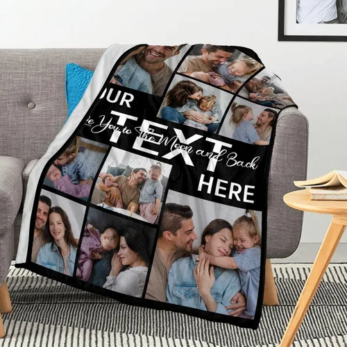 Miniatura 6 de Mantas personalizadas con collage de fotos y texto, hechas en Estados Unidos, mantas personalizadas con imágenes personalizadas para cumpleaños