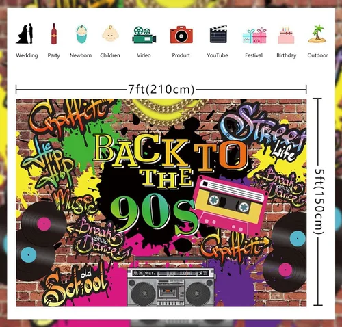 Miniatura 5 de Volver a los años 90 telón de fondo Hip Hop Graffiti pared de ladrillo Retro Moda Fotografía Fondo tema de los años 90 Aldult Niños Fiesta