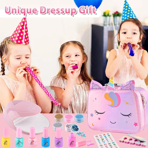 Miniatura 6 de Juego de esmaltes de uñas para niñas, no tóxico, de secado rápido, con secador de uñas y calcomanías de uñas de bricolaje, regalos de Navidad