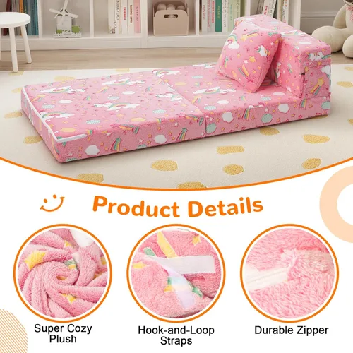 Miniatura 7 de MeMoreCool Silla Cama Futón Plegable para Niños, Sofá Cama Tri-plegable Brillante Convertible Colchón Sofá para Niños Pequeños, Sofá de Espuma