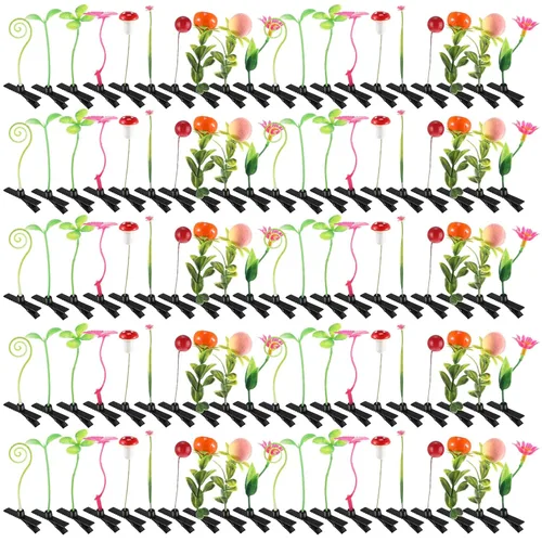 Tigeen - 100 piezas de pinzas para el cabello con diseño de brotes de judías, divertidas horquillas de plantas, flores de césped, mariposas, hongos