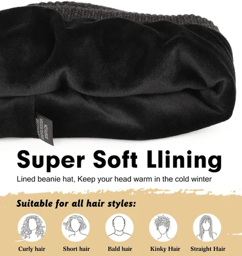 Miniatura 2 de Wmcaps Gorro de invierno para hombres y mujeres, gorro de punto suave y cálido con forro polar