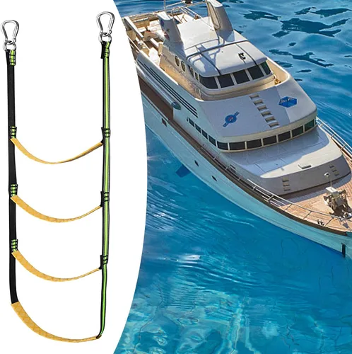 Miniatura 8 de Saihisday Escalera de cuerda de barco de 5 escalones, escalera portátil de cuerda para barco y extensión de cuerda de pesca para barcos inflables