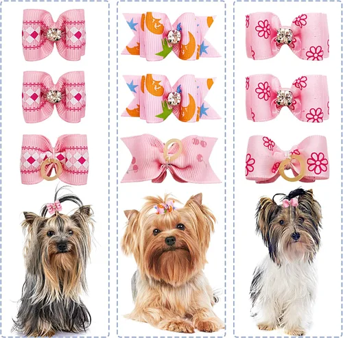 Miniatura 3 de PET SHOW Mixed Styles - Lazos para el pelo para perros pequeños con bandas de goma, accesorios de aseo para mascotas, gatos, cachorros, color rosa