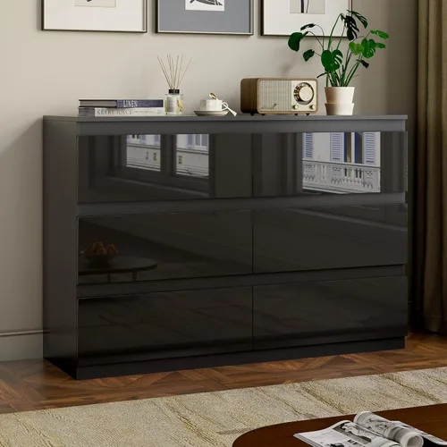 Miniatura 8 de Cómoda de 6 cajones para dormitorio, cómodas de madera de 47" de ancho, cómoda moderna con cajones para almacenamiento de ropa, organizador