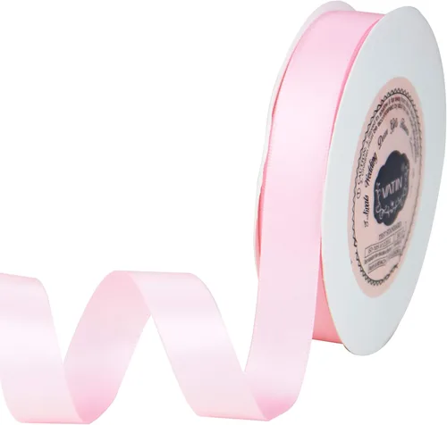 VATIN - Cinta de satén rosa perla de doble cara, 5/8" x 25 yardas continuas, cinta de poliéster rosa para uso en lazos, ramo, envoltura de regalos,