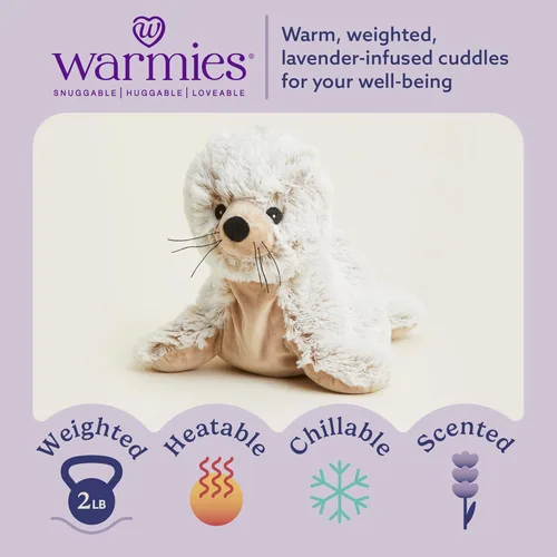 Miniatura 2 de Warmies Animales de peluche con peso y aptos para microondas, foca, peluche térmico para calidez y comodidad, lindos juguetes de felpa suave