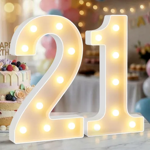 Miniatura 10 de Letrero de números con luz LED de marquesina, letrero de números de cumpleaños iluminado para decoración de fiesta de cumpleaños, pared de bar