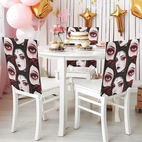 Miniatura 4 de Dorm Desk Chair Cover Washable for Home Decor Set of 6 Home Decor Chair Covers cubre sillas para comedor Goth Red Black Halloween Beauty Demon