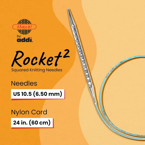 Miniatura 2 de skacel by addi Rocket 2 - Agujas de tejer circulares (cuadradas), puntas de latón chapadas de 24 pulgadas (23.6 in) con cable de nailon flexible