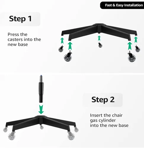 Miniatura 7 de Sytopia Reemplazo de base de silla de oficina resistente de 28 pulgadas con patas de metal cruzadas (2400 libras), cilindro de gas universal y Negro