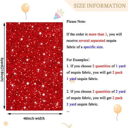 Miniatura 5 de MODFUNS The Yard - Tela de lentejuelas rojas de 6 yardas, tela de terciopelo de lentejuelas rojas con purpurina para vestido, tela de acolchado Rojo