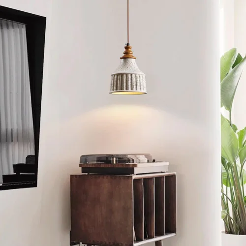Miniatura 3 de Mid Century Cement Ceiling Hanging Lighting, Modern Industrial Concrete Pendant Lights with Wood Finish, Black Dome Adjustable Cord E27/E26 Sockets