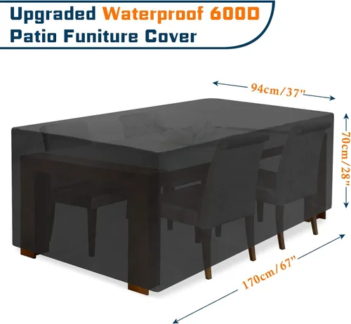 Miniatura 4 de JESTOP Fundas para Muebles de Patio, 600D Cubierta Rectangular para Mesa de Exterior Impermeable Resistente al Viento Tela Oxford Resistente Anti-UV