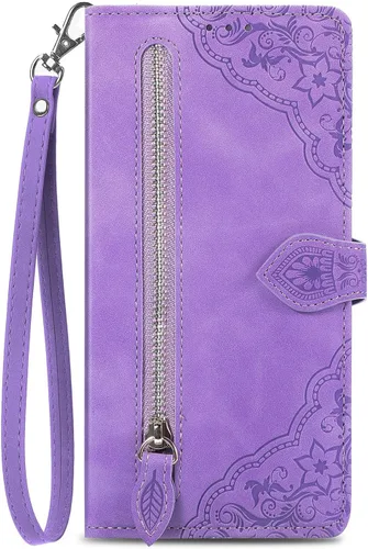 Funda tipo cartera para Xiaomi Poco X3/X3 NFC/X3 Pro, correa de muñeca de piel sintética de lujo con cremallera y soporte para tarjeta de crédito,
