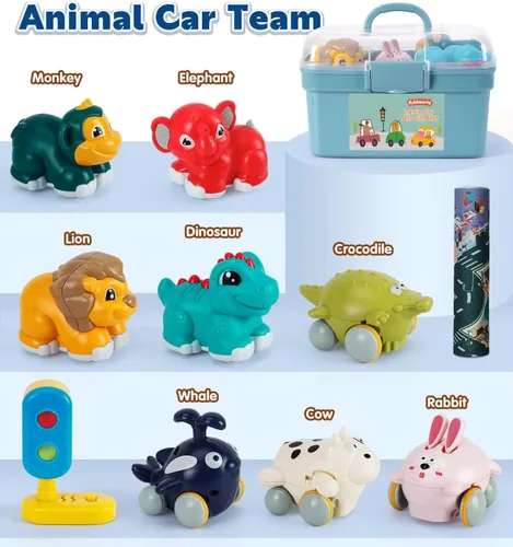 Miniatura 4 de Kiddiworld Juguetes de coche de animales para niños de 1 año: Mini camiones con tapete de juego/caja de almacenamiento para niños pequeños de 1 a 2