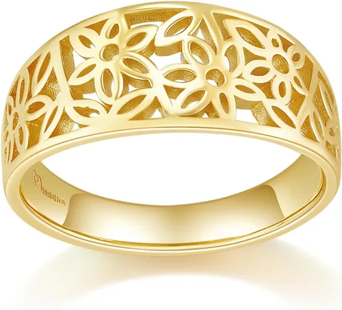 MINDDHA 14K Gold Plated Rings for WomenVictorian Flower Filigree Vintage Statement Ring- 10mm Band Size 4-12
